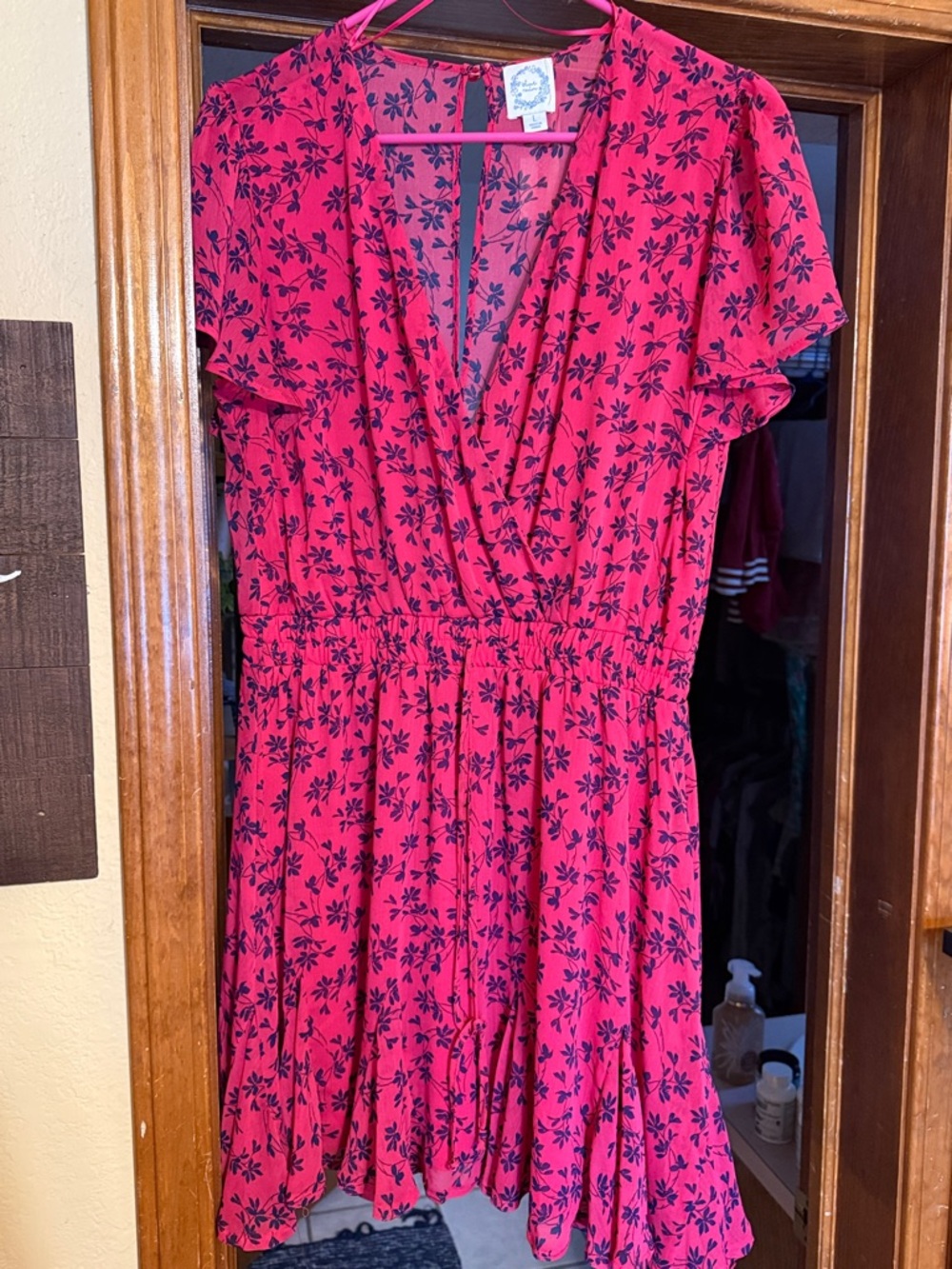 Blue Rain Hot Pink Floral Faux-Wrap Mini Dress